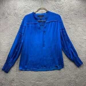 White House Black Market Medium‎ Silky Blue Long Sleeve Top Flowy Romantic
